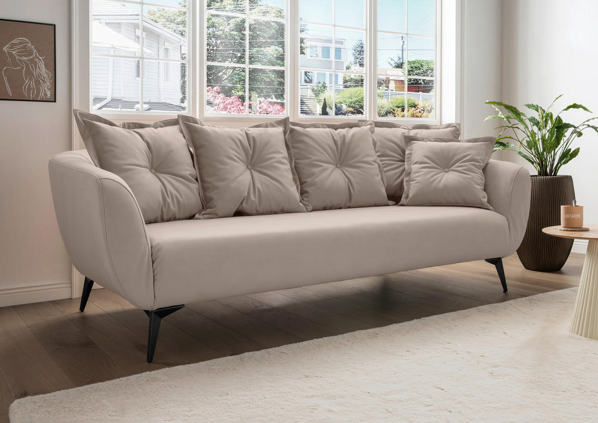3-SITZER-SOFA in Lederlook Beige  - Beige/Schwarz, Modern, Textil/Metall (236/94/103cm) - Livetastic