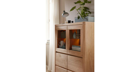 HIGHBOARD 118/140/38 cm  - Alteiche/Grau, KONVENTIONELL, Glas/Holz (118/140/38cm) - Voleo