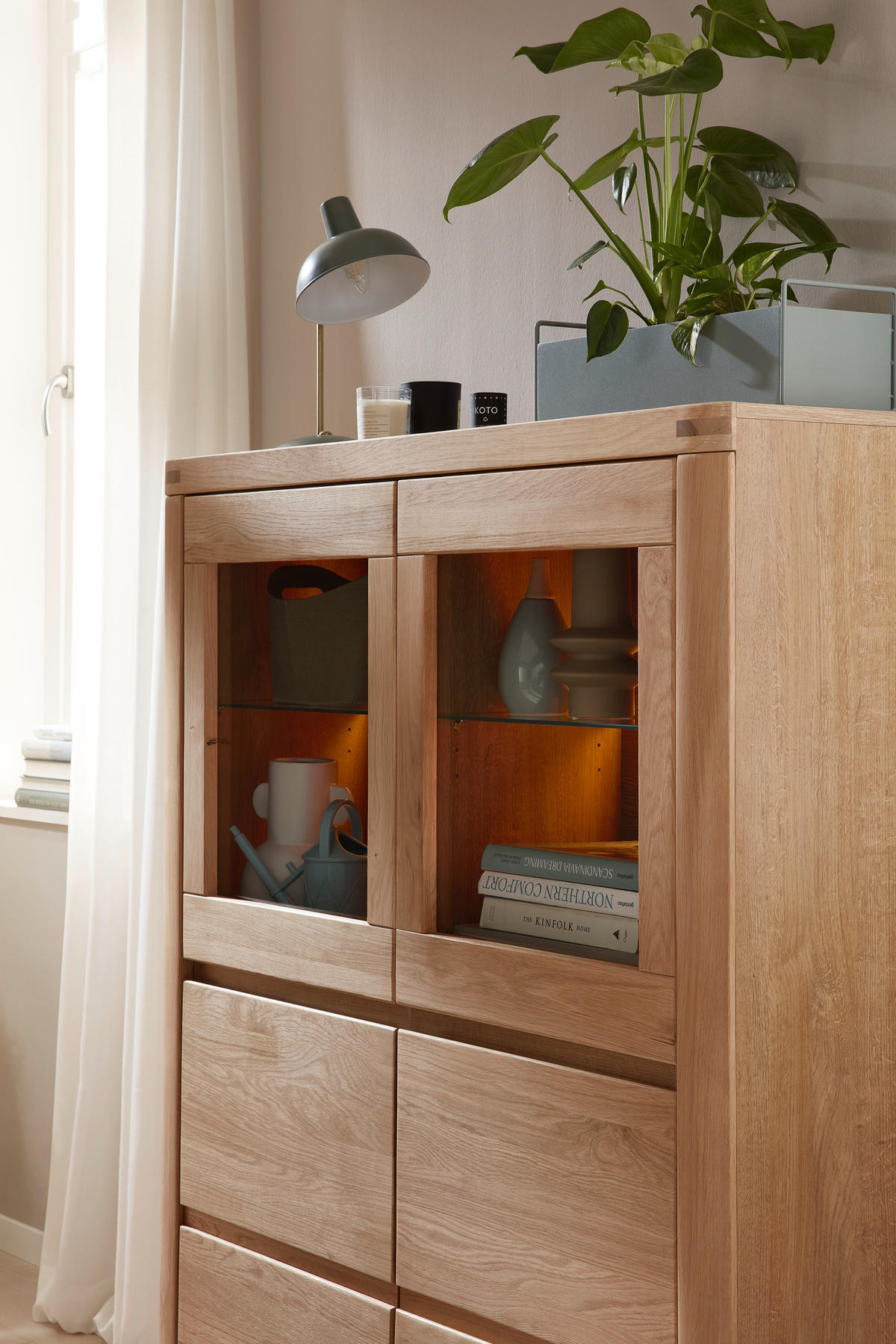 HIGHBOARD Alteiche  118/140/38 cm  - Alteiche/Grau, Konventionell, Glas/Holz (118/140/38cm) - Voleo