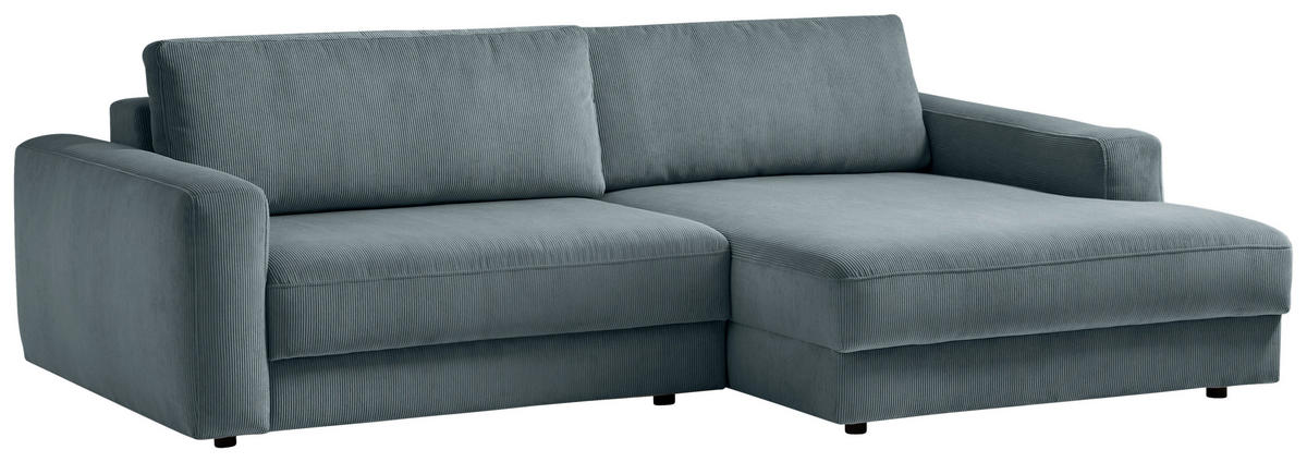 ECKSOFA BOURBON Blaugrau Cord  - Blaugrau/Schwarz, MODERN, Textil (250/176cm) - Trendmanufaktur