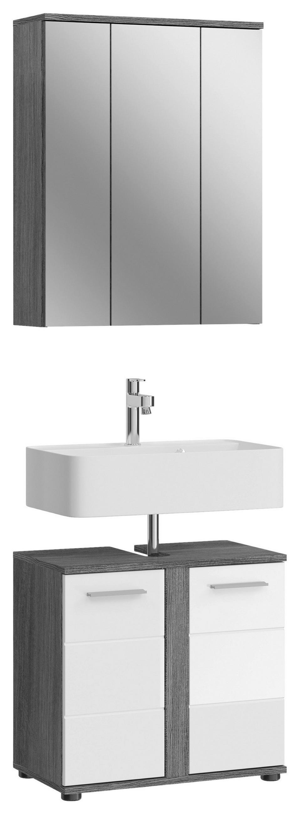 BADEZIMMER 2-teilig in 60 cm - Weiß Hochglanz/Silberfarben, MODERN, Glas/Holzwerkstoff (60cm) - MID.YOU