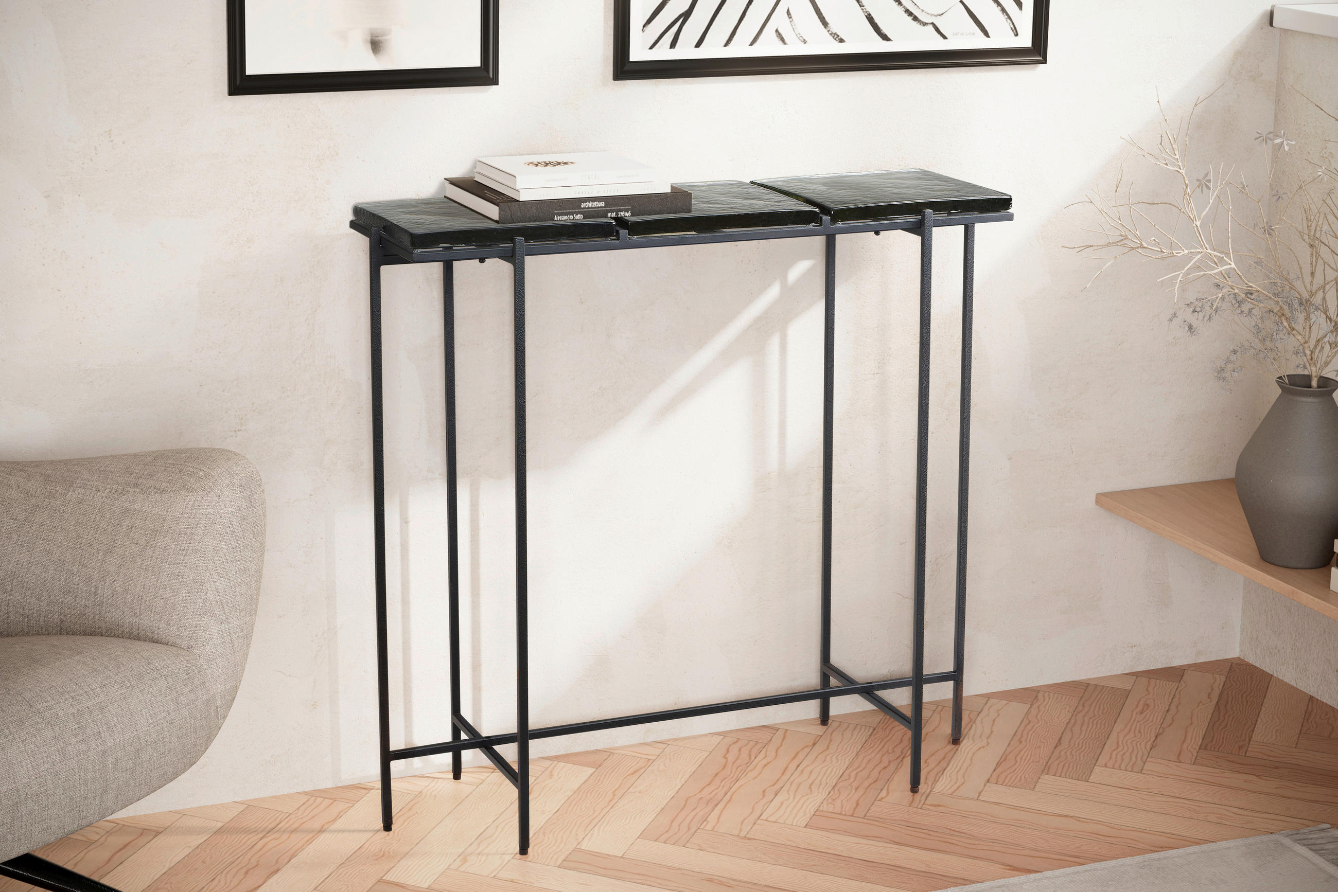 KONSOLENTISCH in Glas 90/29/85 cm    - Schwarz, Design, Glas/Metall (90/29/85cm) - MID.YOU