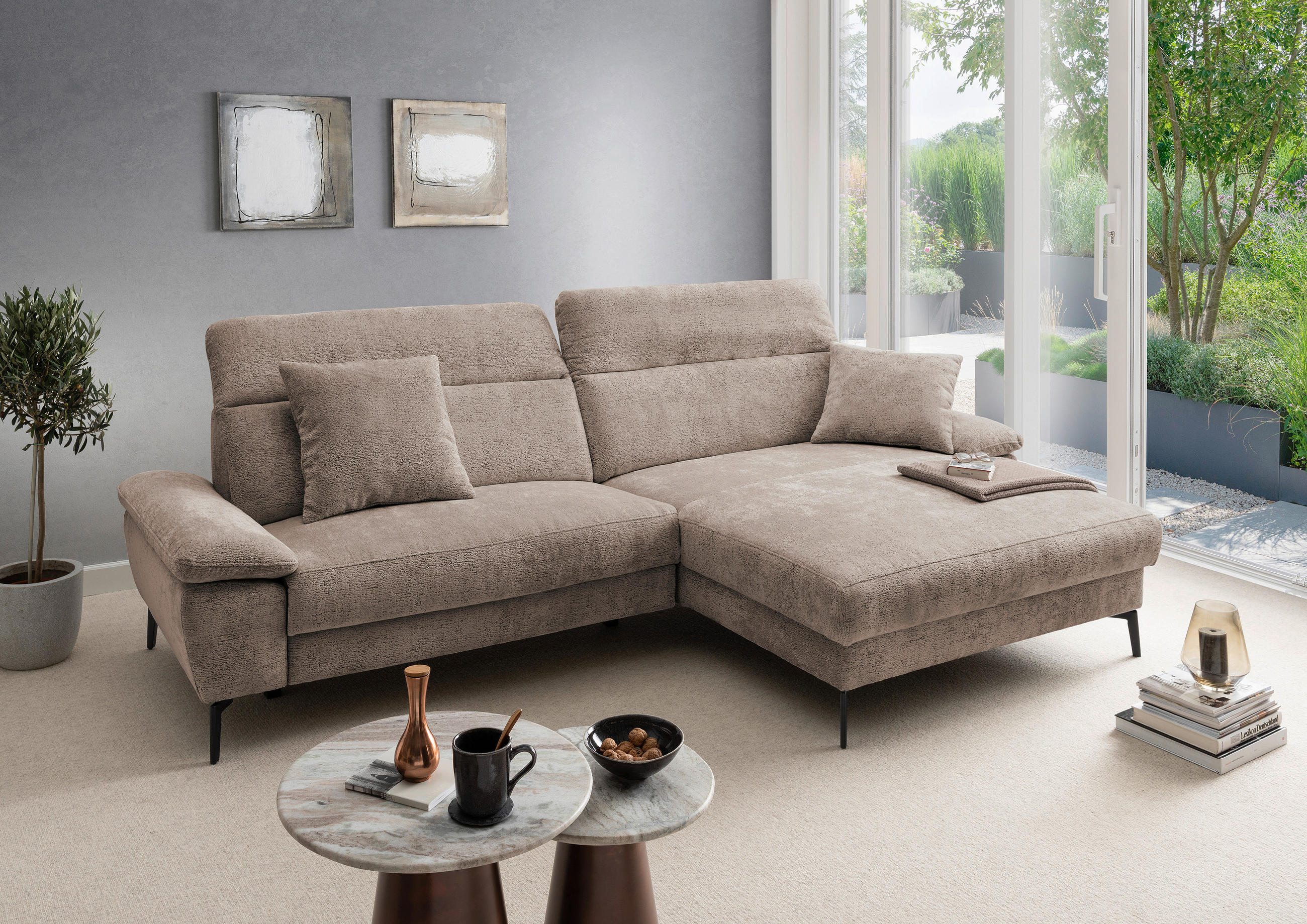 ECKSOFA Chenille Braun  - Schwarz/Braun, Konventionell, Textil/Metall (300/178cm) - Livetastic