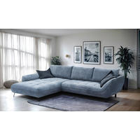 ECKSOFA BIARRITZ Blau Struktur  - Blau/Schwarz, Design, Textil/Metall (205/324cm) - Livetastic
