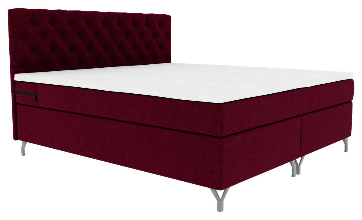 BOXSPRINGBETT 180/200 cm  in Weinrot  - Chromfarben/Weinrot, KONVENTIONELL, Textil/Metall (180/200cm) - Carryhome