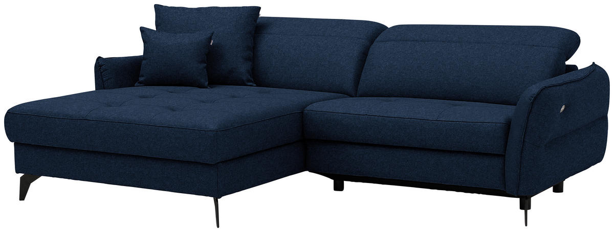 ECKSOFA Flachgewebe Dunkelblau  - Schwarz/Dunkelblau, Design, Textil/Metall (175/246cm) - Celina
