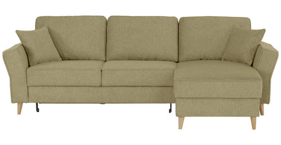 ECKSOFA Hellgrün Flachgewebe Zierkissen, Rückenkissen, Bettkasten, Schlaffunktion, Rücken echt, Liegefläche im Originalstoff  - Eichefarben/Hellgrün, KONVENTIONELL, Holz/Textil (265/159cm) - Carryhome