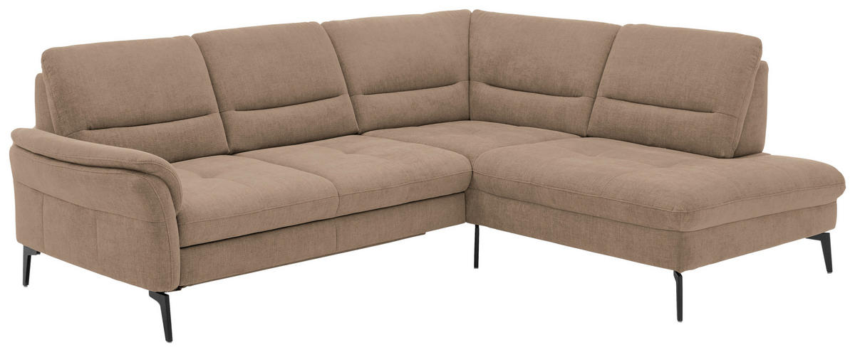 ECKSOFA in Webstoff Hellbraun  - Hellbraun/Schwarz, Design, Textil/Metall (256/206cm) - Beldomo System
