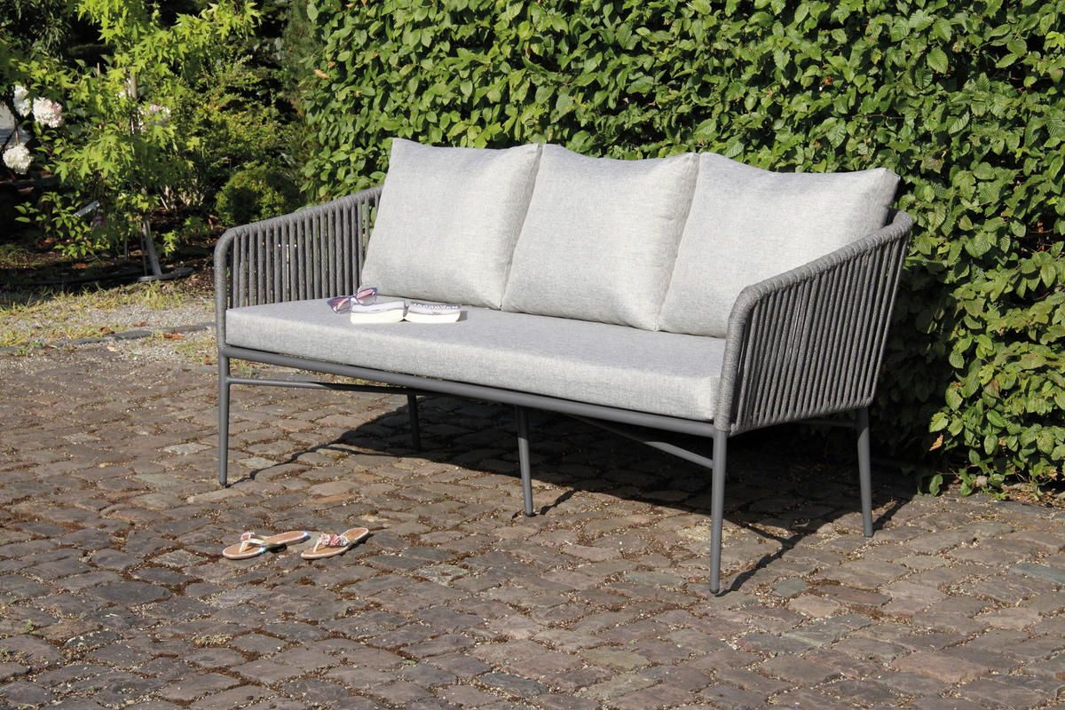 LOUNGEGARNITUR Aluminium  - Dunkelgrau/Anthrazit, MODERN, Kunststoff/Metall (185/65/75cm) - Ambia Garden
