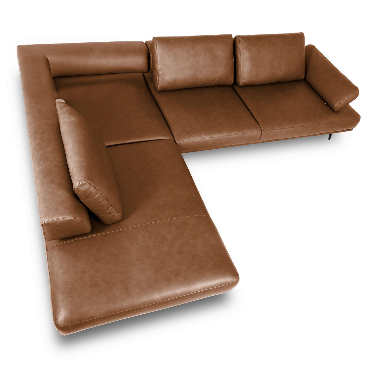 ECKSOFA  in Echtleder Cognac  237/306 cm  - Cognac/Schwarz, Design, Leder/Metall (237/306cm) - Livetastic