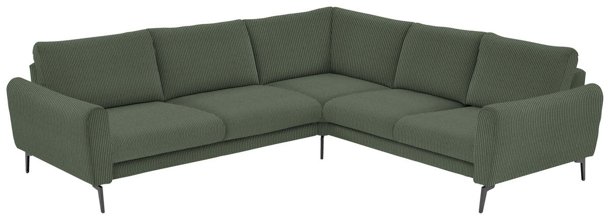 ECKSOFA in Velours, Feincord Grün  - Schwarz/Grün, Design, Textil/Metall (280/254cm) - Beldomo Style