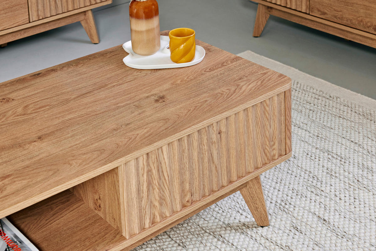COUCHTISCH 110/55/44 cm rechteckig Eichefarben  - Eichefarben/Silberfarben, MODERN, Holzwerkstoff/Metall (110/55/44cm) - Livetastic