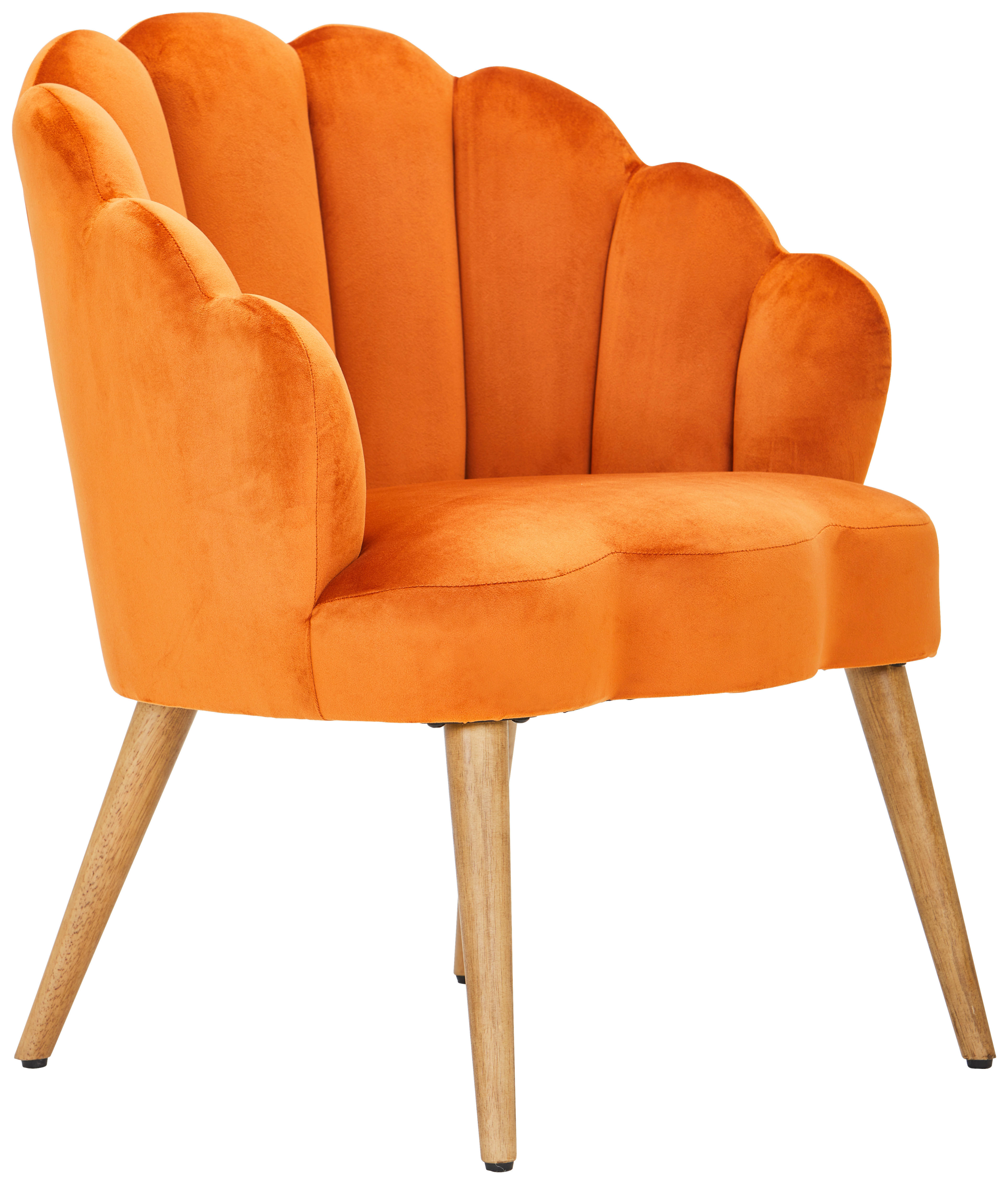 SESSEL in Samt Orange, Ecru  - Ecru/Orange, Design, Holz/Textil (67/80/65cm) - MID.YOU