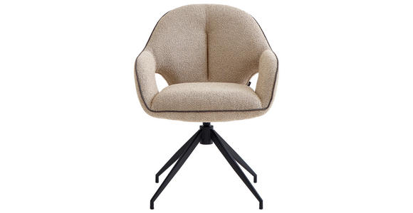 ARMLEHNSTUHL  Sitzfläche 360° drehbar, automatische Rückholfunktion Leinenoptik  - Sandfarben/Schwarz, Design, Textil/Metall (62/85/64cm) - Novel