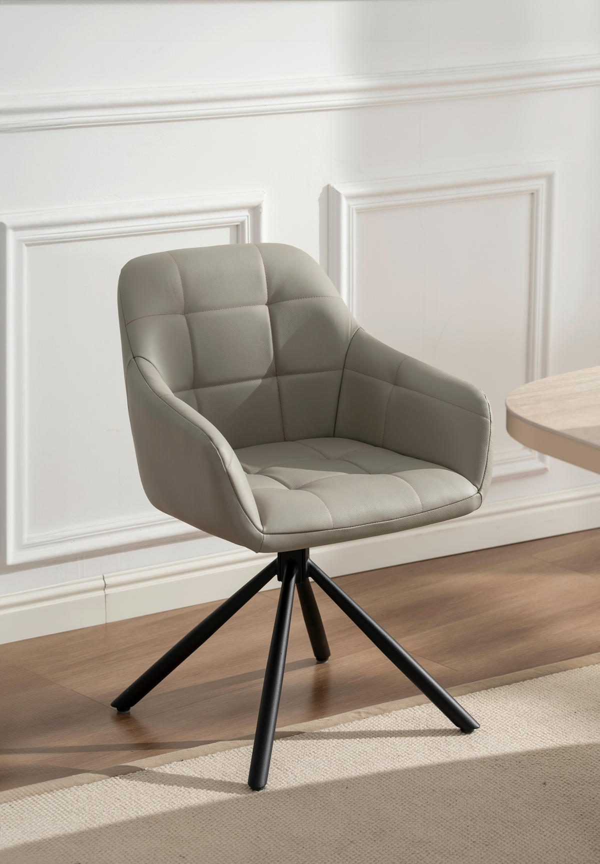 ARMLEHNSTUHL  in Eisen Echtleder pigmentiert  - Beige/Schwarz, Basics, Leder/Holz (56/82/59cm) - Livetastic