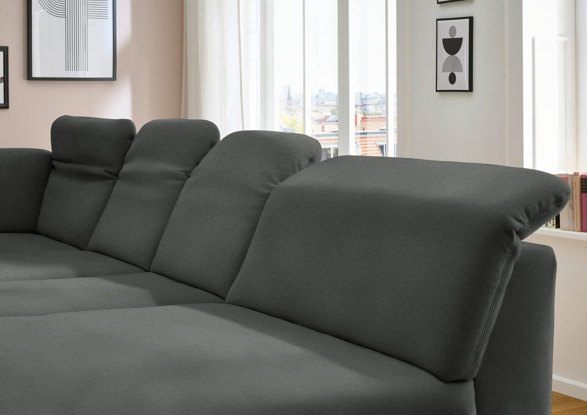 WOHNLANDSCHAFT Chenille Grau  - Schwarz/Grau, Design, Textil/Metall (255/369/198cm) - Beldomo Style