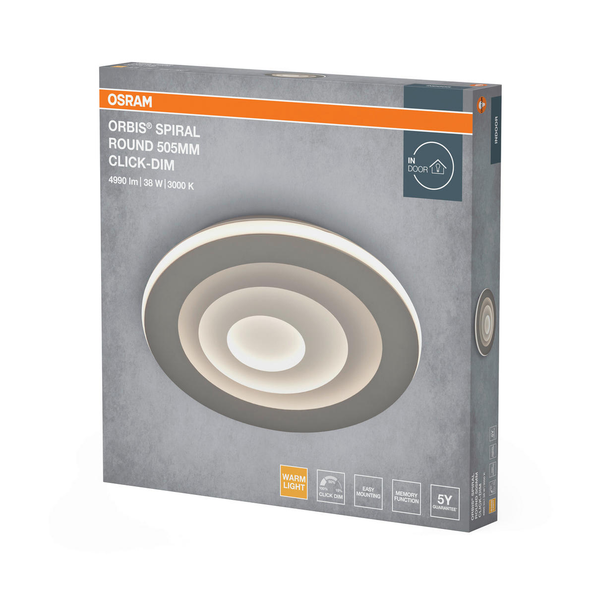 LED-DECKENLEUCHTE Orbis Spiral 50,5/5,6 cm   - Grau, Design, Kunststoff/Metall (50,5/5,6cm) - Osram