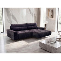 ECKSOFA PABLO Brombeere Struktur Rückenkissen, Bettkasten  - Brombeere/Schwarz, Design, Holz/Textil (260/160cm) - MID.YOU