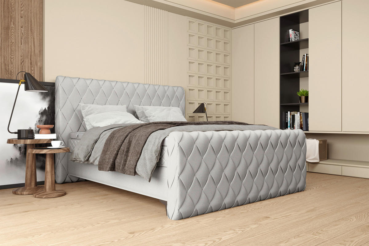 BOXSPRINGBETT 180/200 cm  in Hellgrau  - Hellgrau/Schwarz, Design, Textil/Metall (180/200cm) - Boxxx