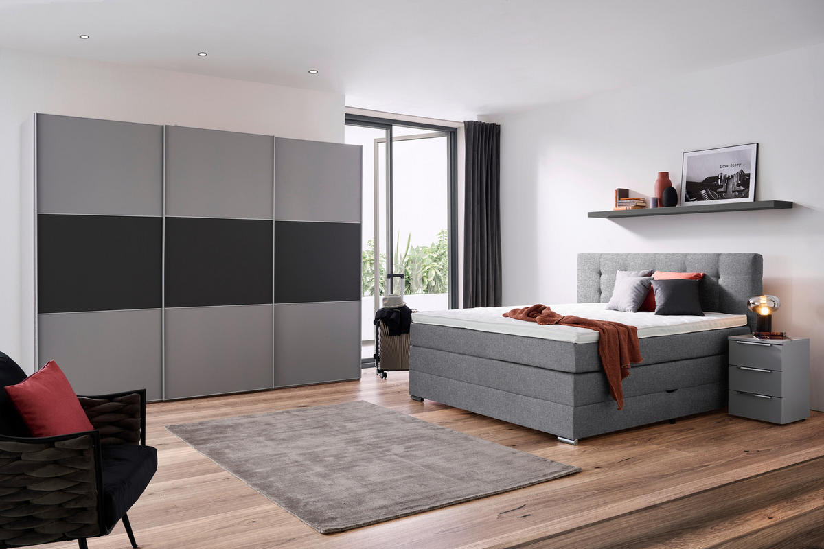 BOXSPRINGBETT 140/200 cm,  in Hellgrau, Matratze, Bettkasten, Topper, H3 = fest  - Silberfarben/Hellgrau, KONVENTIONELL, Holz/Holzwerkstoff (140/200cm) - Moderano