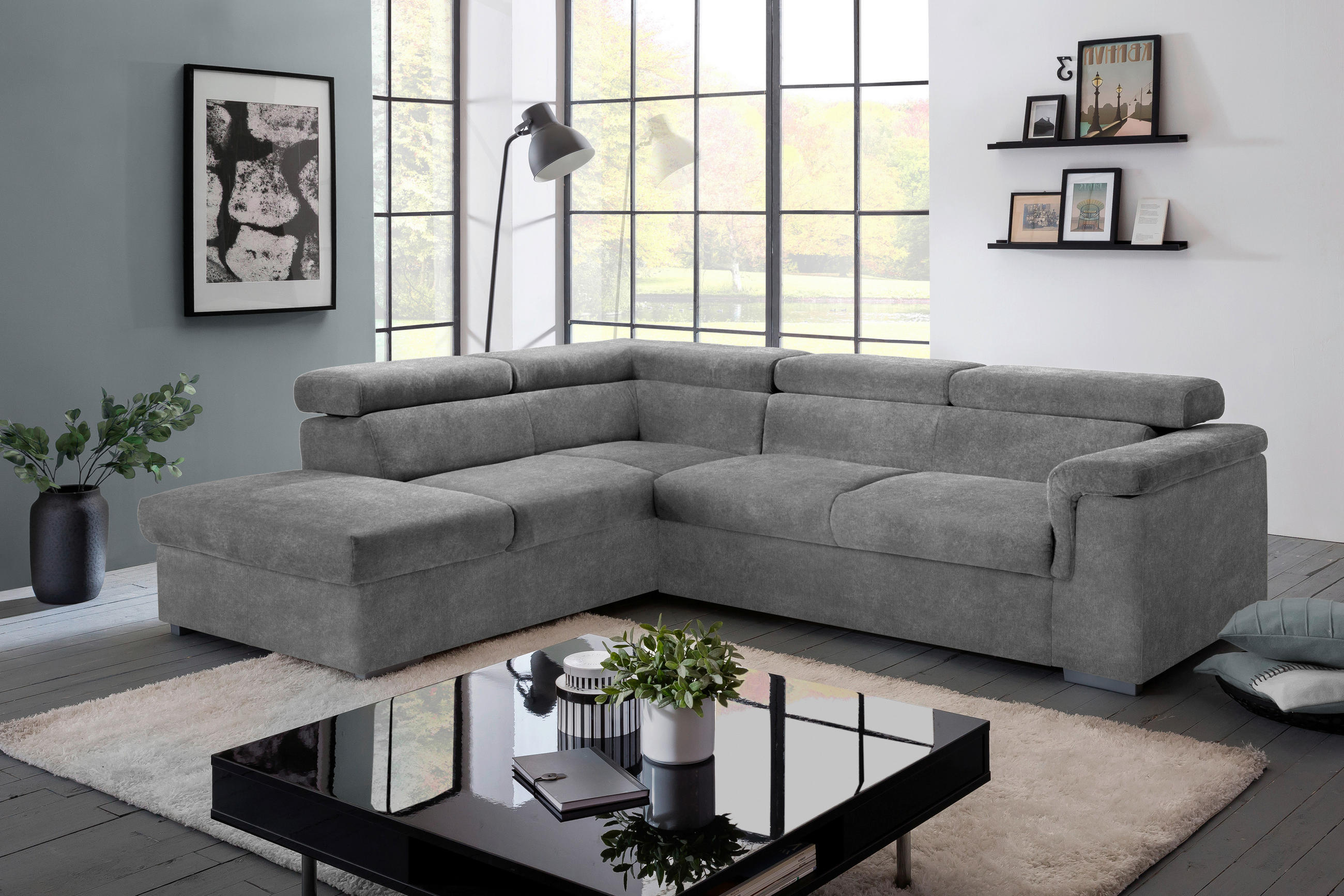 KUTNA GARNITURA drvo, tekstil  siva   - siva, Basics, drvo/tekstil (217/252cm) - MID.YOU