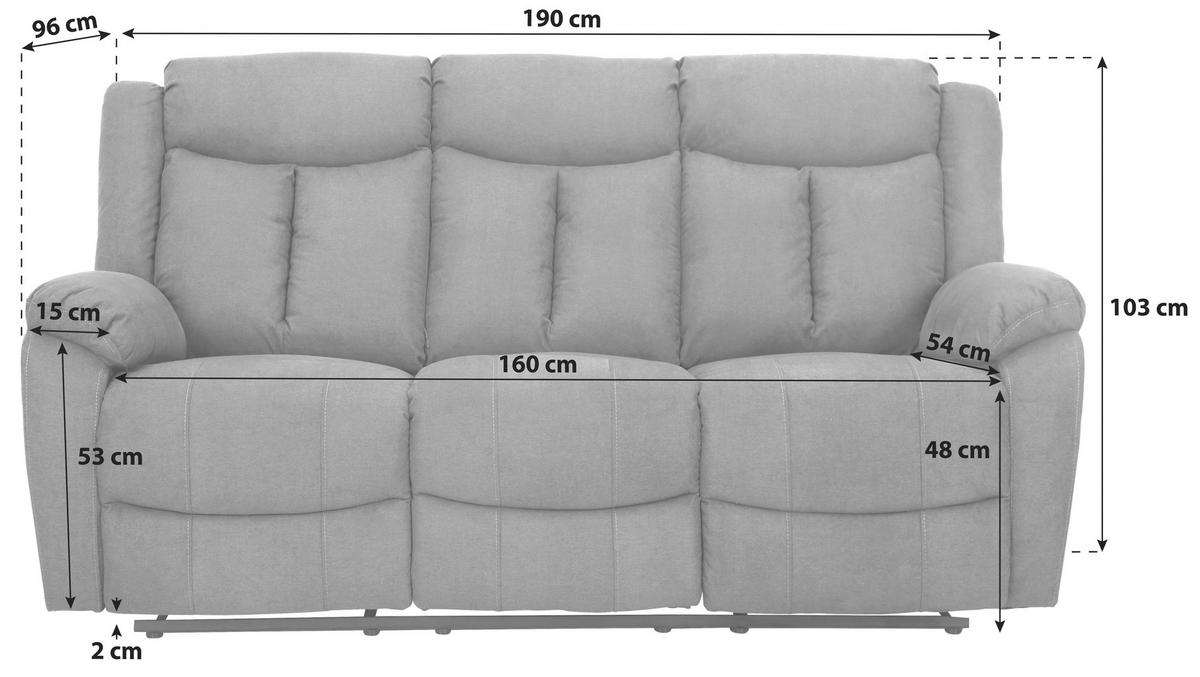 3-SITZER-SOFA Webstoff Grau  - Schwarz/Grau, KONVENTIONELL, Holz/Kunststoff (190/103/96cm) - P & B