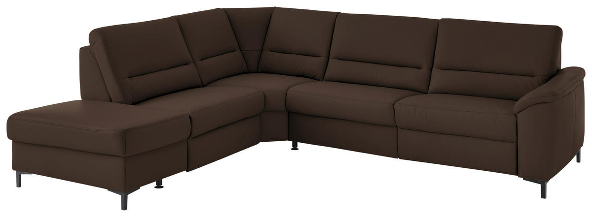 ECKSOFA Echtleder Dunkelbraun  - Dunkelbraun/Schwarz, Konventionell, Leder/Metall (249/290cm) - Beldomo Premium