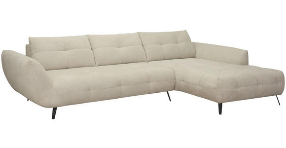 ECKSOFA Taupe Chenille Armlehnenkissen, Rücken echt, Sitztiefenverstellung  - Taupe/Schwarz, KONVENTIONELL, Textil/Metall (313/215cm) - Hom`in