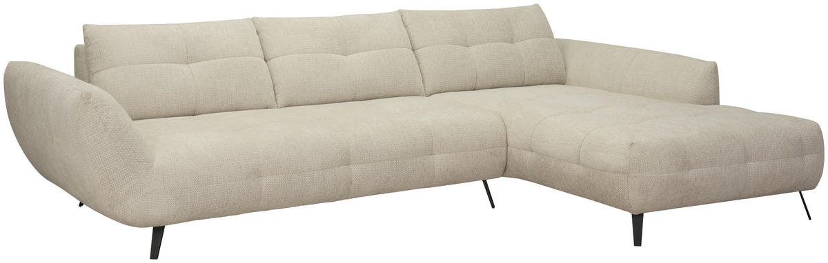 ECKSOFA Taupe Chenille Armlehnenkissen, Rücken echt, Sitztiefenverstellung  - Taupe/Schwarz, KONVENTIONELL, Textil/Metall (313/215cm) - Hom`in