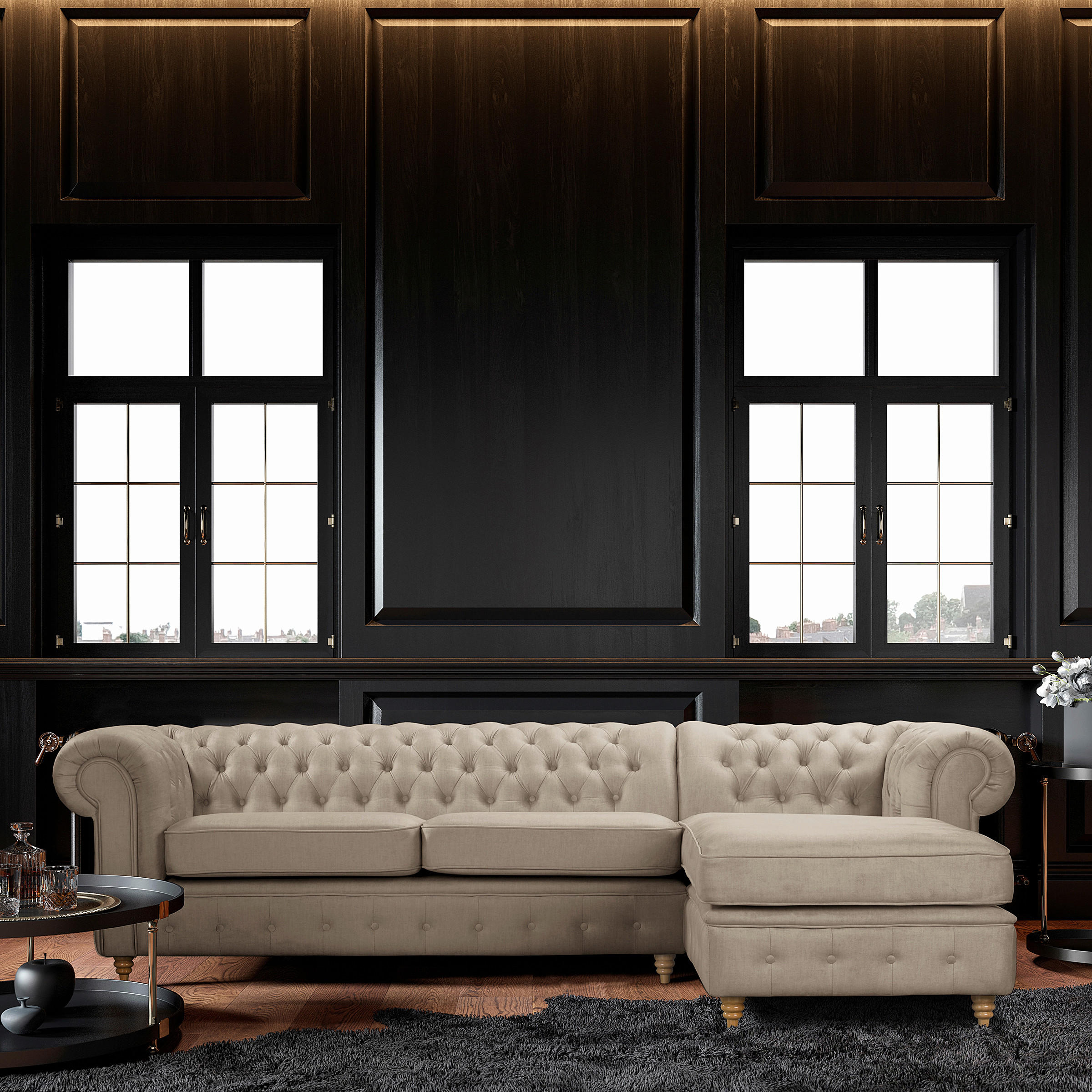 ECKSOFA Laura in Mikrofaser Taupe  284/182 cm  - Taupe/Creme, Design, Holz/Textil (284/182cm) - P & B