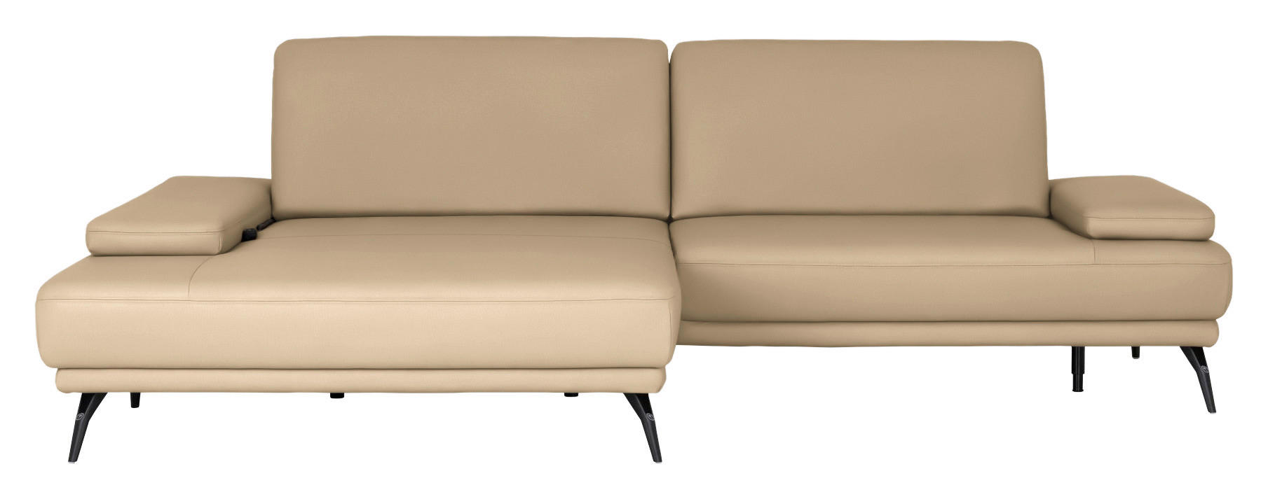 ECKSOFA Echtleder Sandfarben  - Sandfarben/Schwarz, Konventionell, Leder/Metall (180/301cm) - Joop!