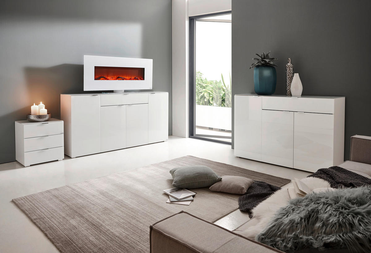 SIDEBOARD  in 180/92/42 cm  - Chromfarben/Weiß, Design, Glas/Holzwerkstoff (180/92/42cm) - Novel