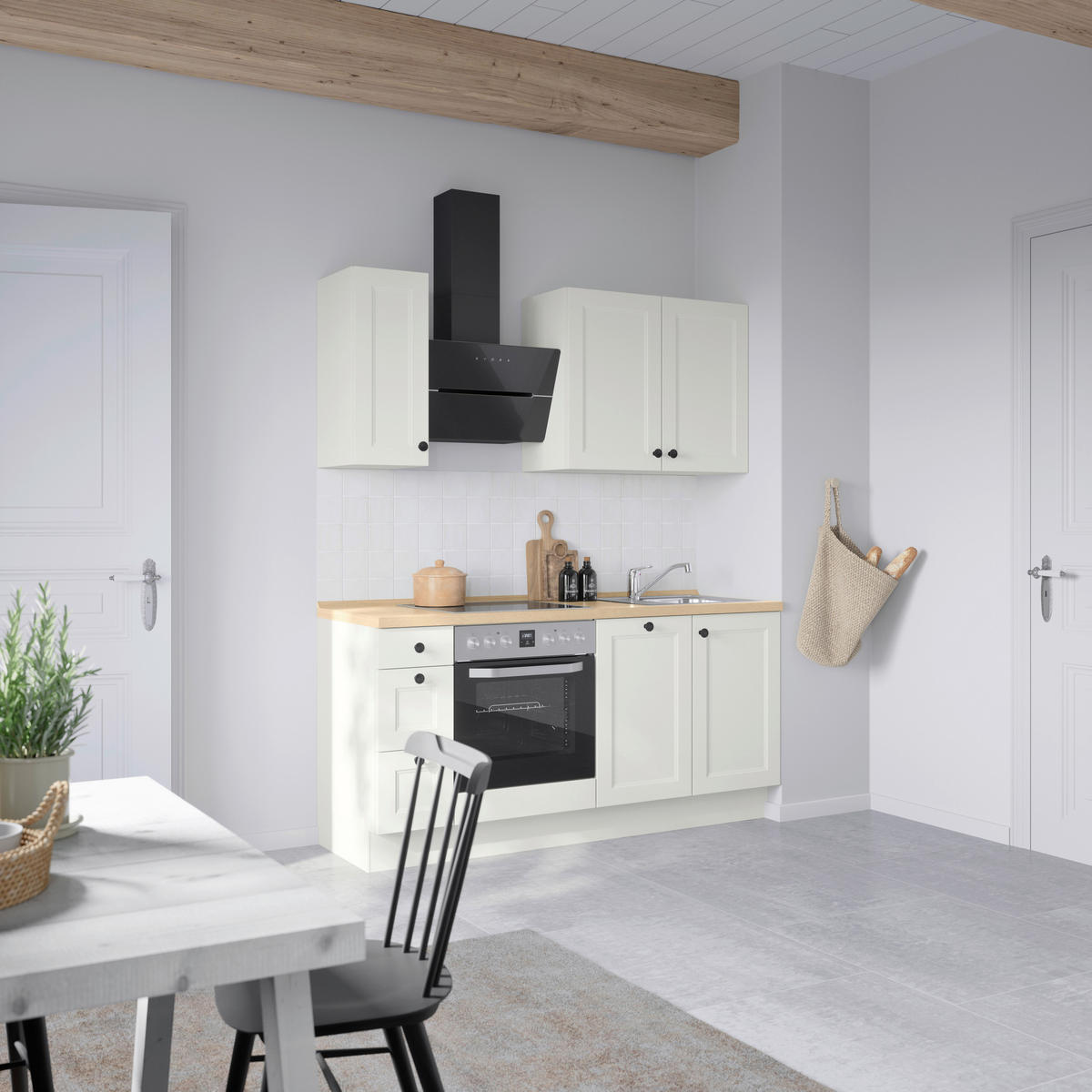 KÜCHENBLOCK Cascada 180 cm  in Weiß, Eichefarben  - Eichefarben/Schwarz, MODERN, Holzwerkstoff/Metall (180cm) - Nobilia
