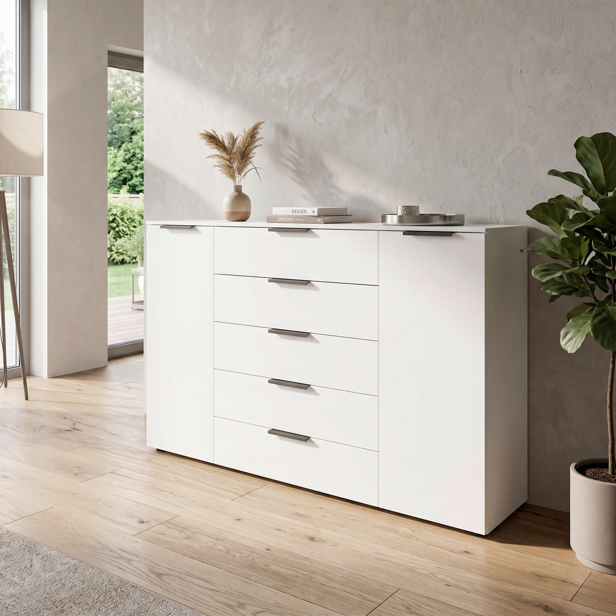 KOMODA, barvy grafitu, bílá, 160/100/42 cm - bílá/černá, Moderní, kov/kompozitní dřevo (160/100/42cm) - Rauch Möbel