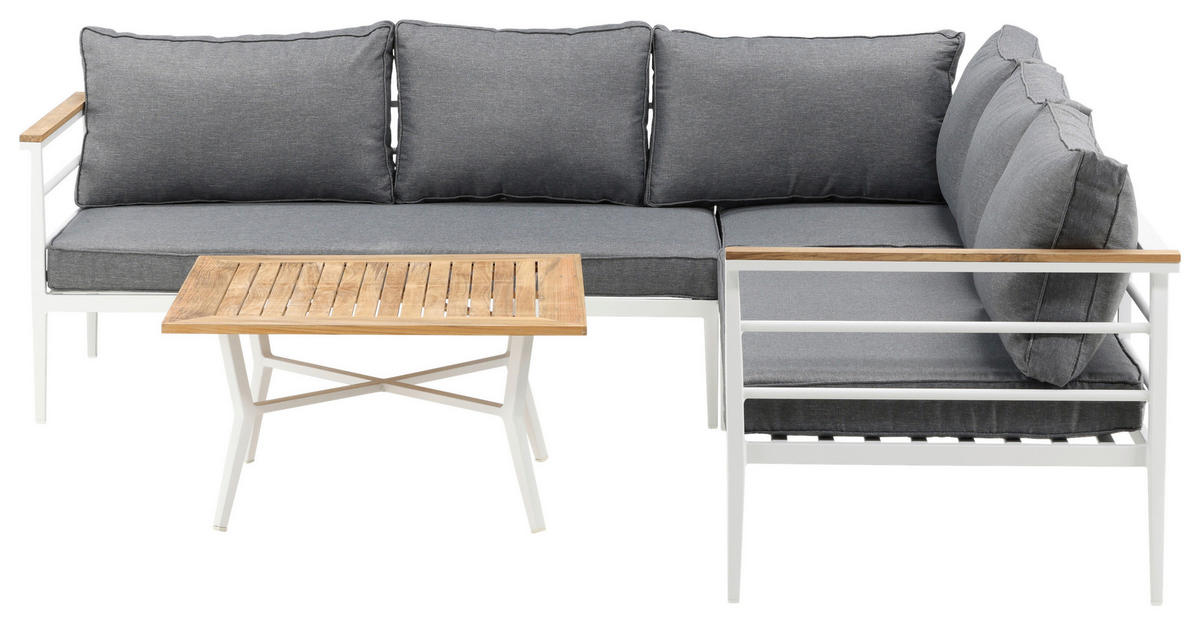 LOUNGEGARNITUR 233/233 cm Teakholz Aluminium  - Weiß, KONVENTIONELL, Holz/Metall (233/233cm) - Gardenson