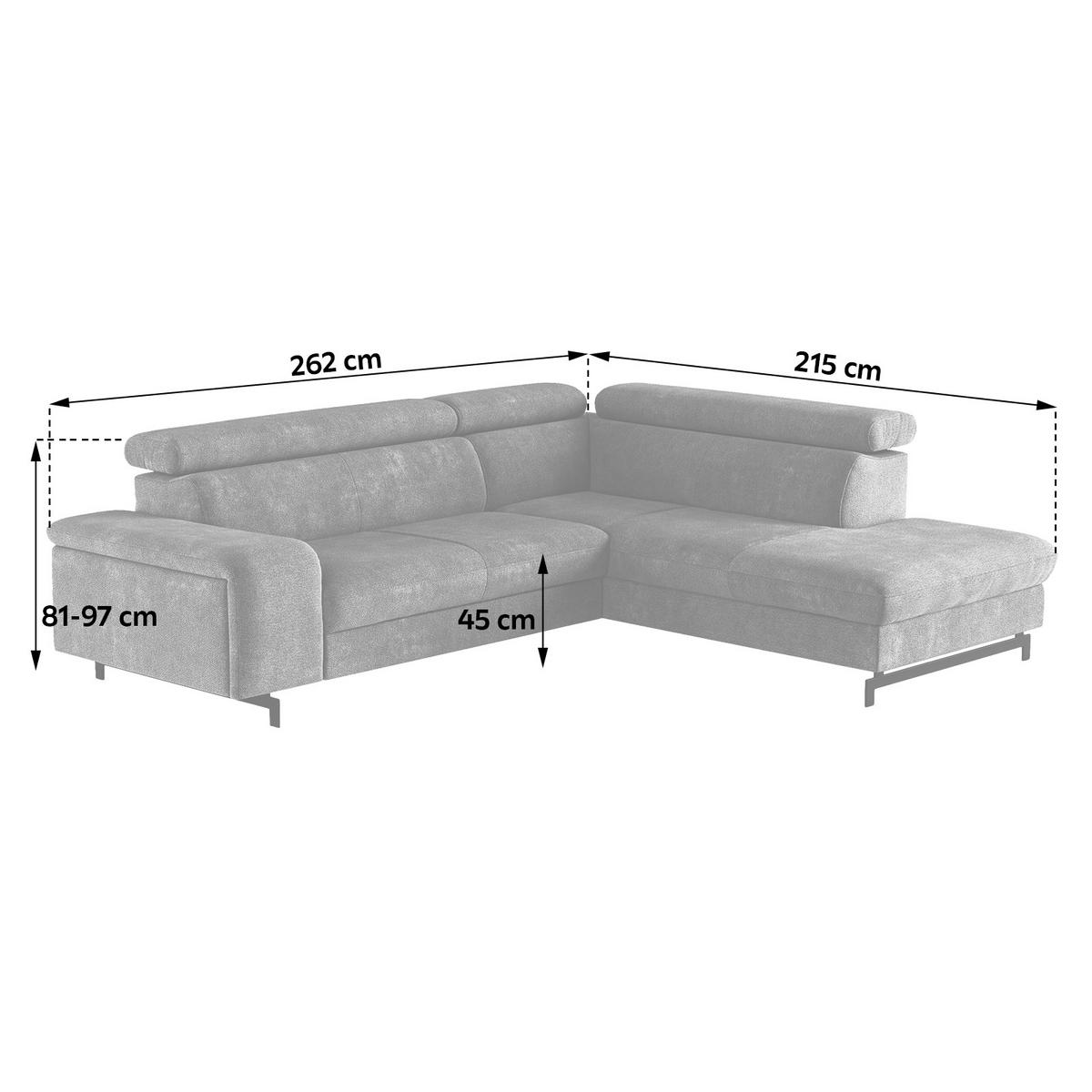 ECKSOFA Blau Chenille  - Blau/Schwarz, Textil/Metall (262/215cm) - MID.YOU