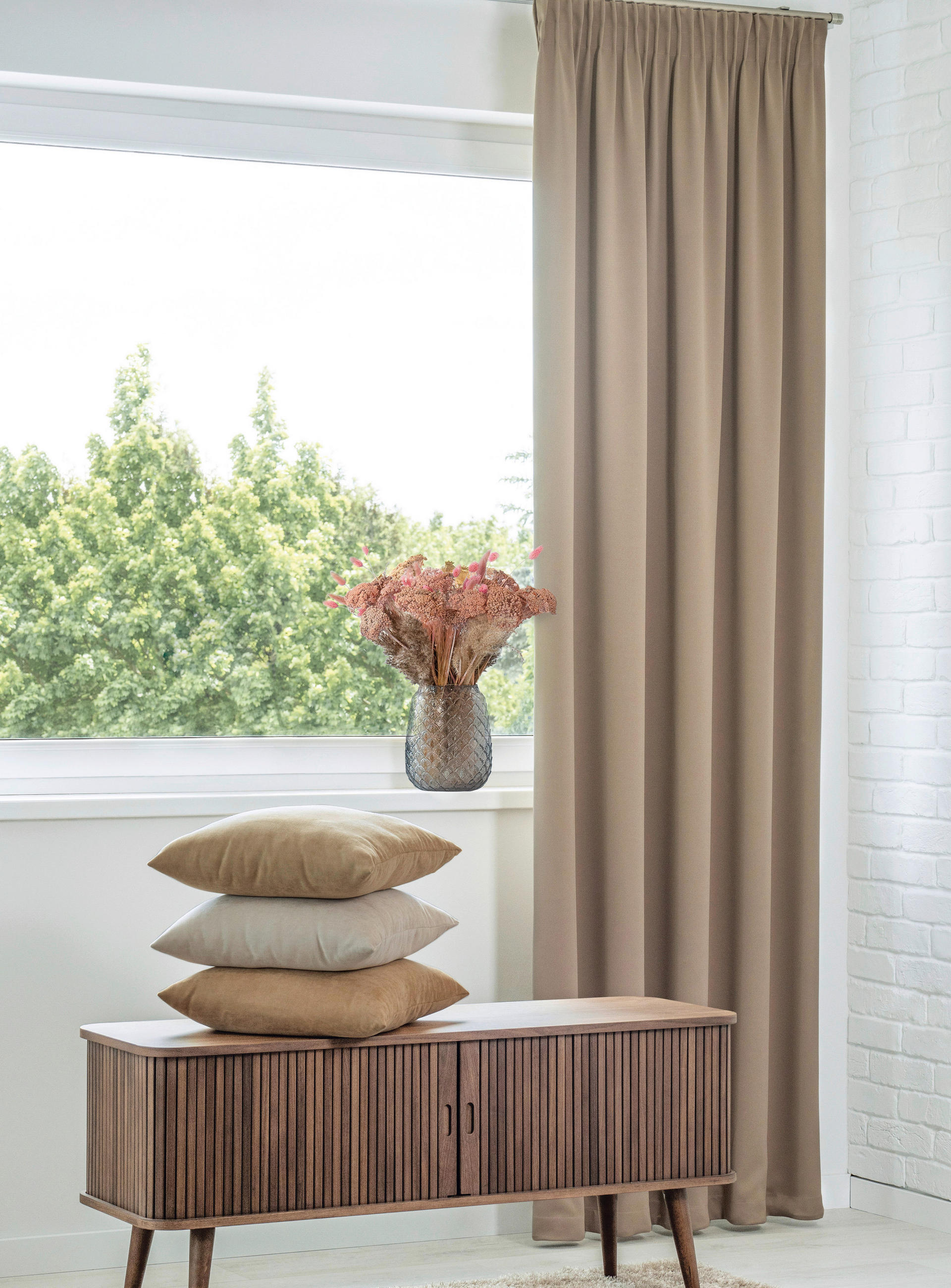 Draperie Confecționată obscuritate  - maro deschis, Basics, textil (140/245cm)