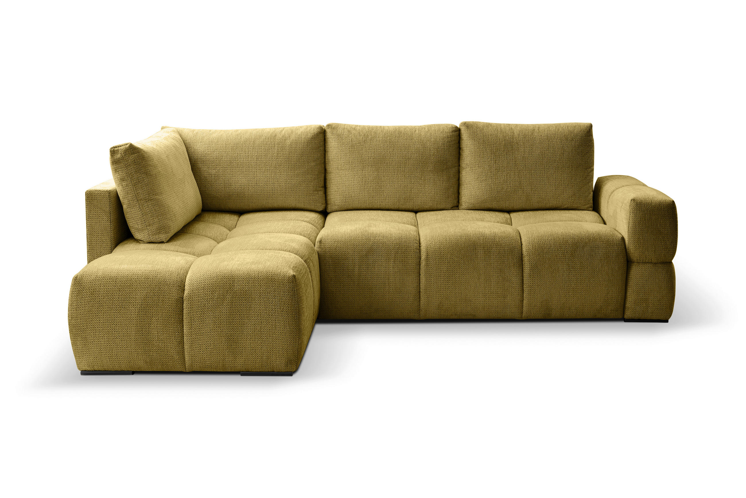 ECKSOFA in Chenille Senfgelb  - Senfgelb/Schwarz, Design, Textil/Metall (267/185cm) - Stylife
