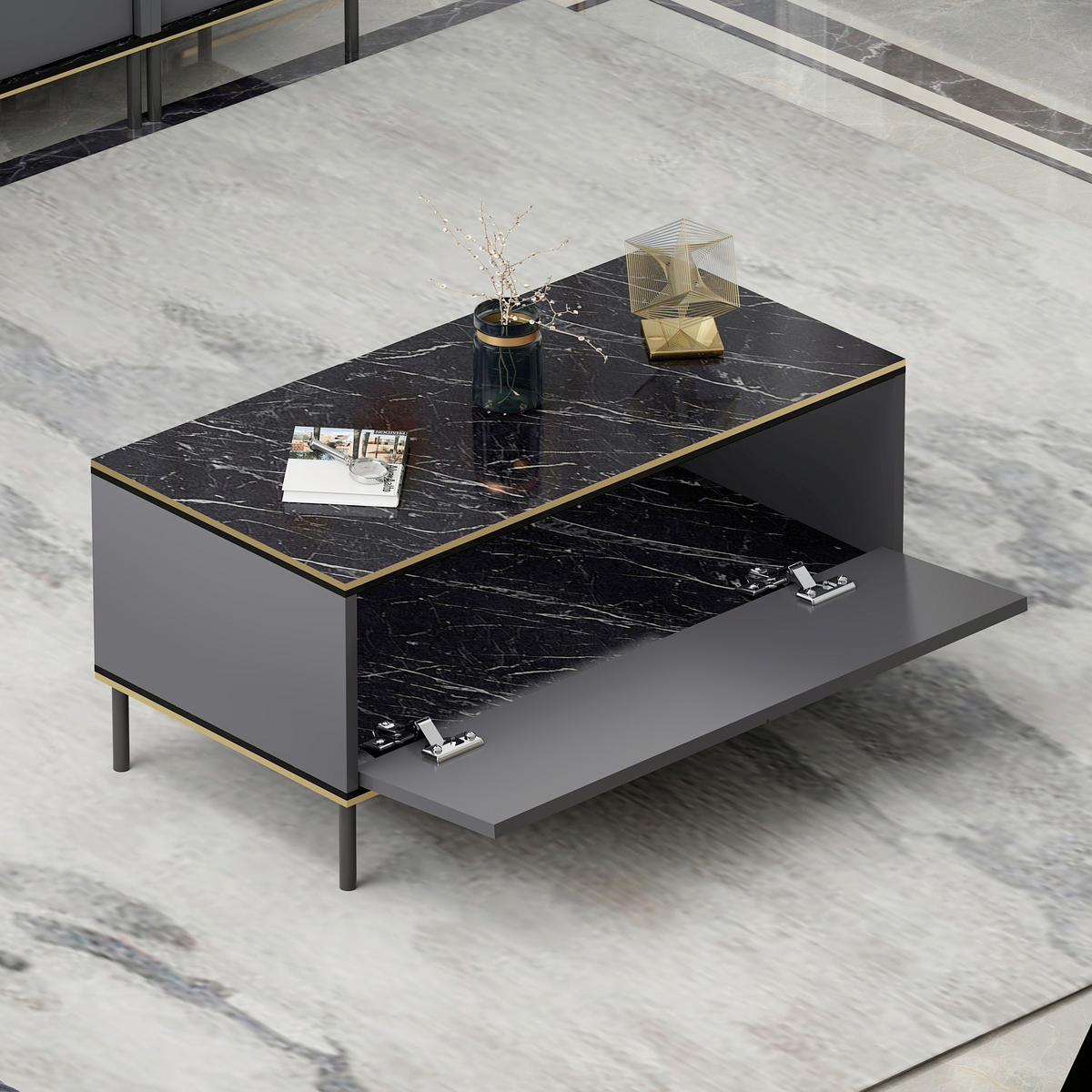 COUCHTISCH Imaj Couchtisch 90/45/40 cm rechteckig Anthrazit, Schwarz  - Anthrazit/Schwarz, Design, Holzwerkstoff/Metall (90/45/40cm) - Livetastic