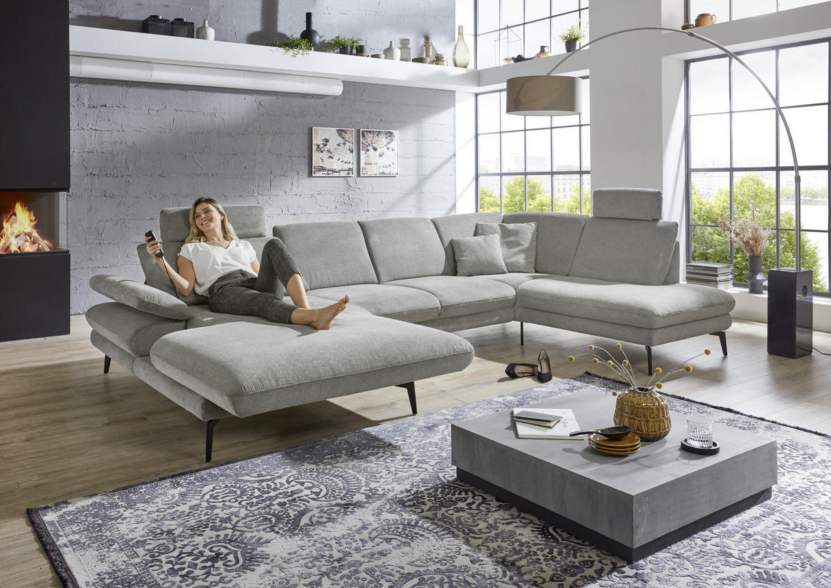 WOHNLANDSCHAFT in Webstoff Grau  - Schwarz/Grau, Design, Textil/Metall (180/344/208cm) - Dieter Knoll