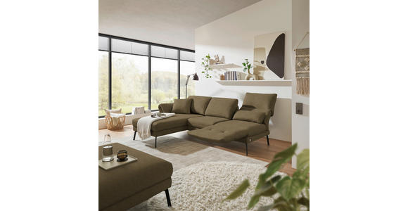 ECKSOFA  in Flachgewebe Khaki Armteilverstellung, Relaxfunktion, Drehsitzfunktion  175-224/255-365 cm  - Khaki/Schwarz, Design, Textil/Metall (175-224/255-365cm) - Dieter Knoll