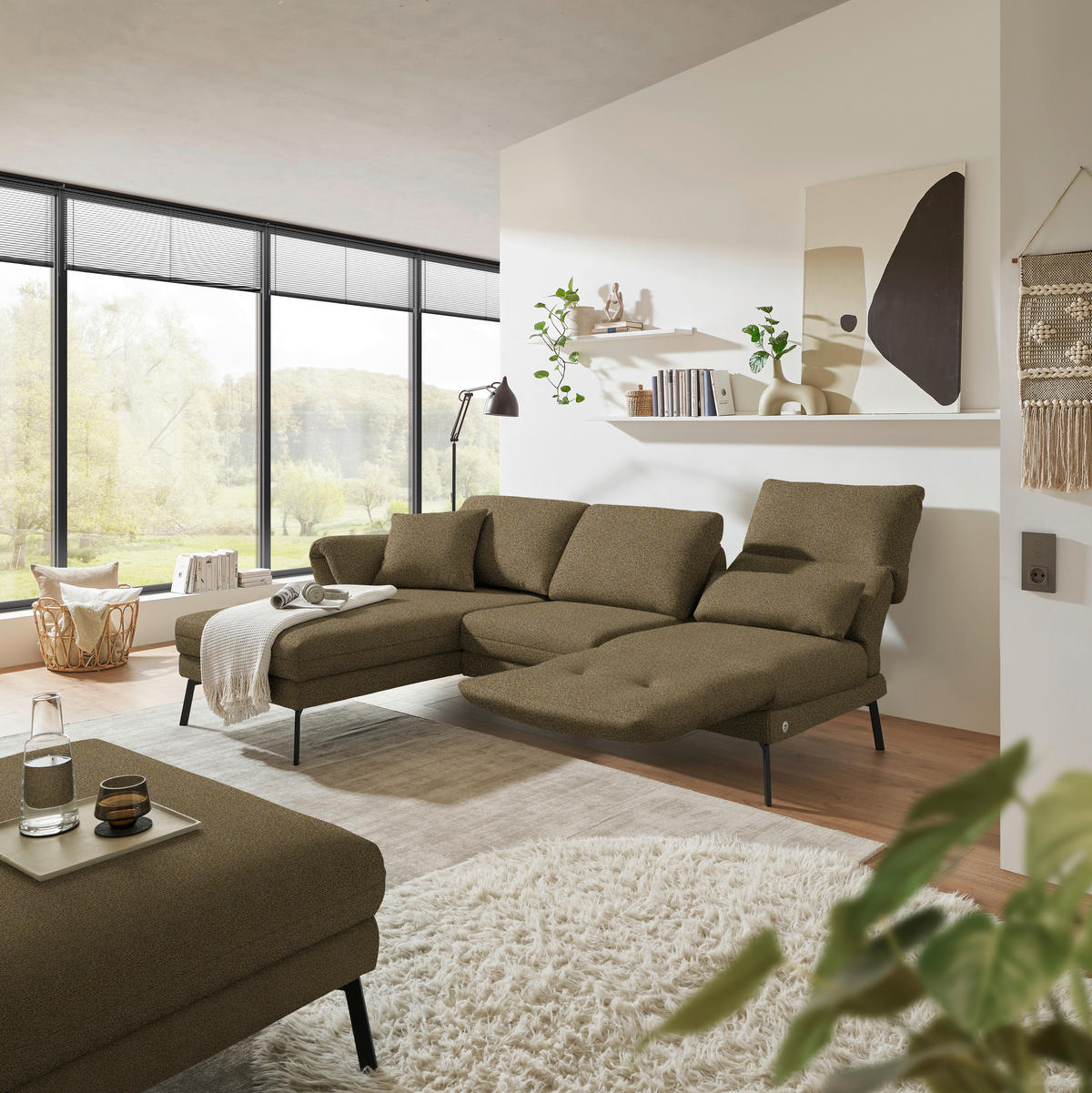 ECKSOFA  in Flachgewebe Khaki  175-224/255-365 cm  - Khaki/Schwarz, Design, Textil/Metall (175-224/255-365cm) - Dieter Knoll