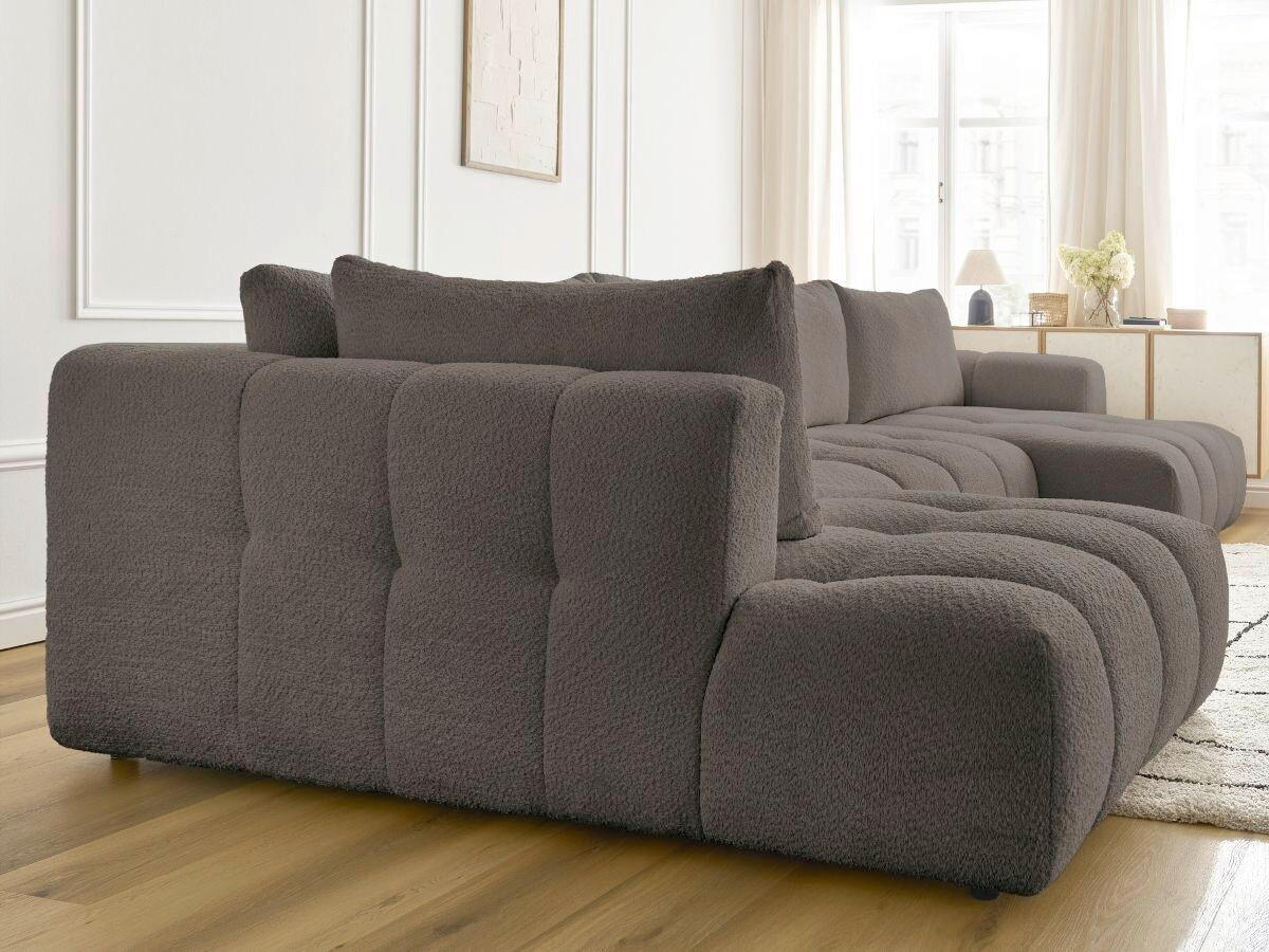 WOHNLANDSCHAFT  FUJI  Taupe Bouclé  - Taupe/Schwarz, MODERN, Kunststoff/Textil (204/377/160cm)