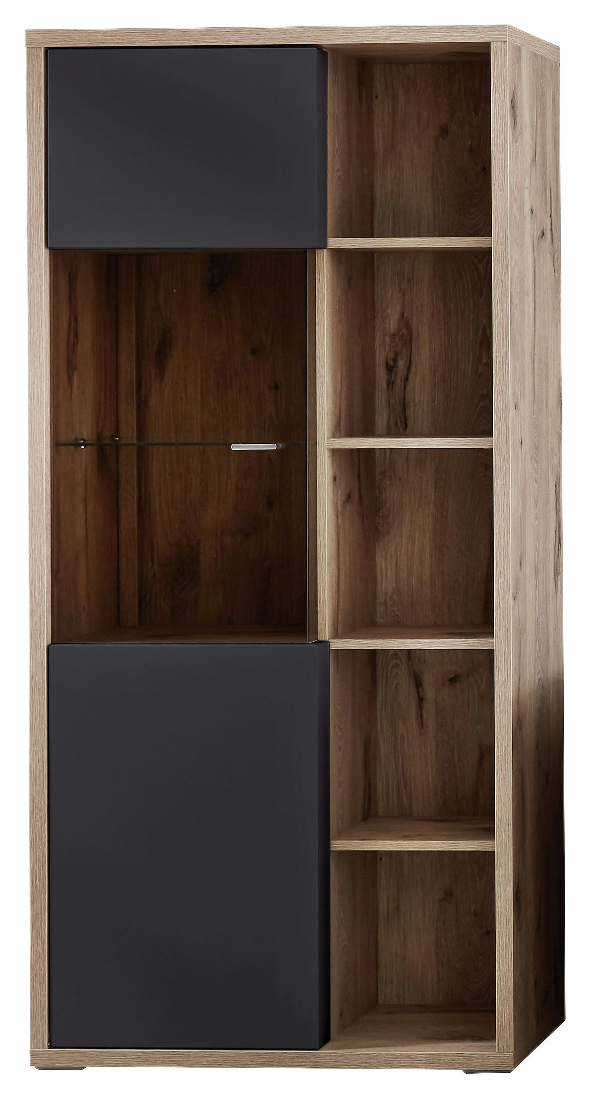 VITRINE Eichefarben, Dunkelgrau Einlegeböden - Eichefarben/Dunkelgrau, Design, Glas/Holzwerkstoff (81/173/37cm) - Stylife