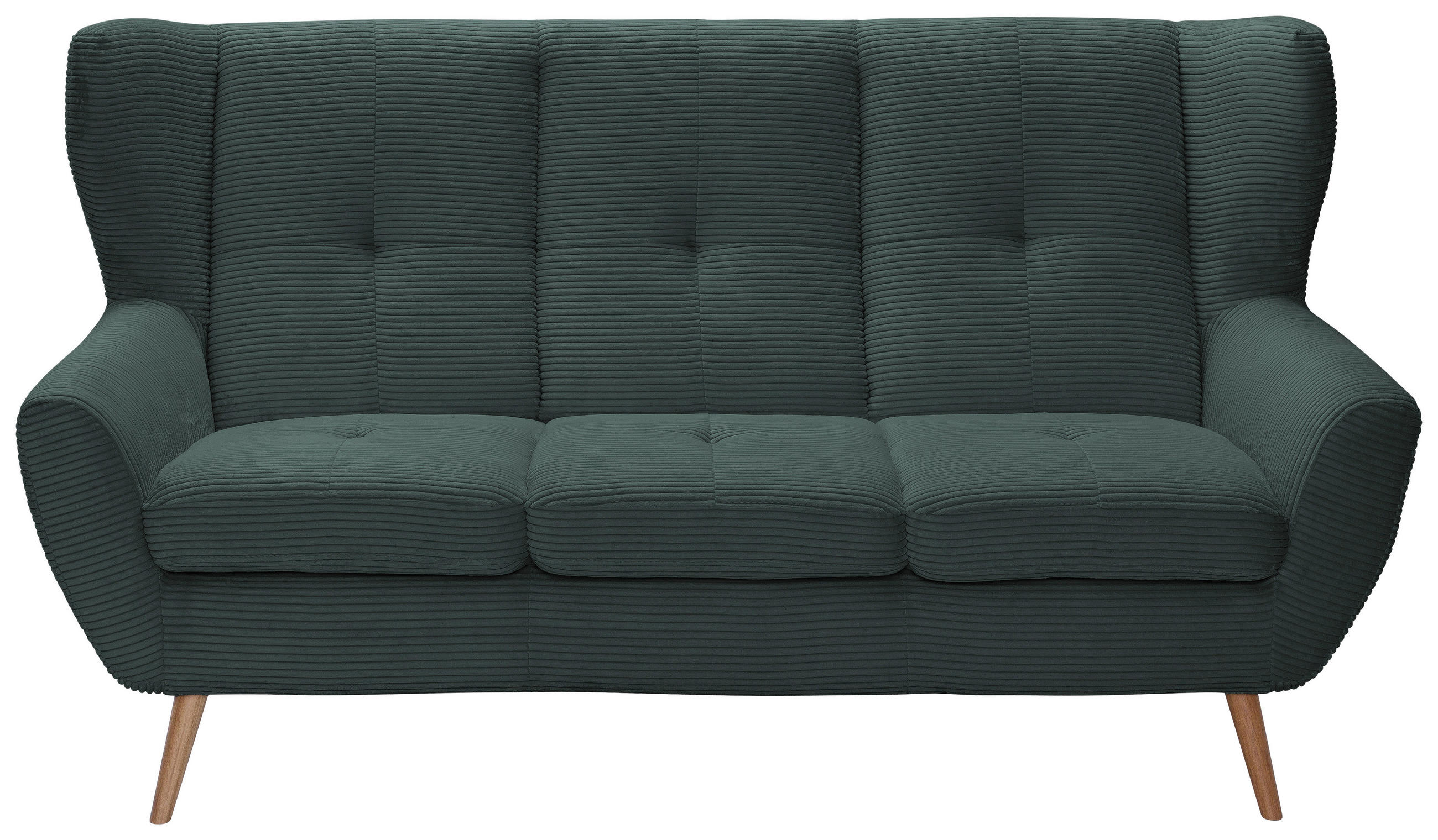 3-SITZER-SOFA Cord Dunkelgrün  - Dunkelgrün/Eichefarben, Design, Holz/Textil (190/102/90cm) - Stylife