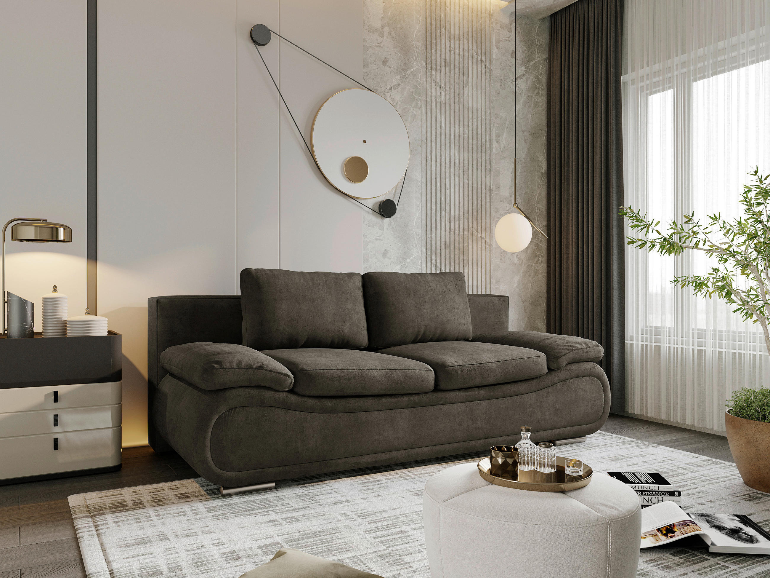 SCHLAFSOFA Jacquard Braun, Dunkelgrau  - Chromfarben/Dunkelgrau, Design, Textil (200/78/90cm) - Venda