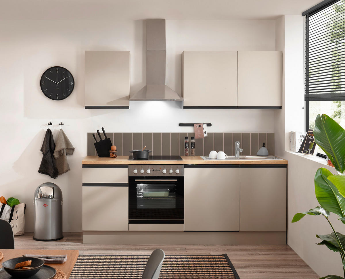 KÜCHENBLOCK 220 cm   in Seidengrau  - Eichefarben/Seidengrau, Trend, Holzwerkstoff/Metall (220cm) - P & B