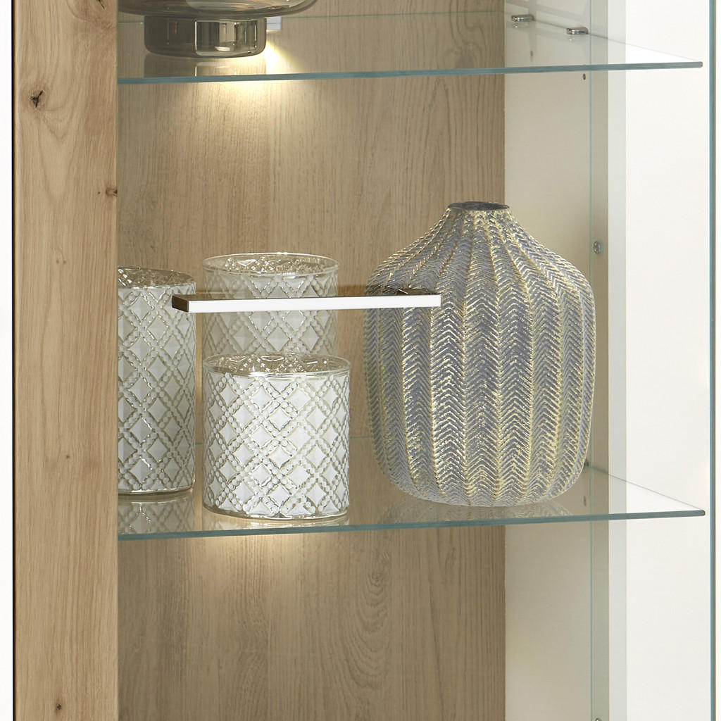 Thumbnail - Vitrine, Weiß, Eiche, Metall, 6 Fächer, 98.5x164x43.2 cm, Made in EU, Beleuchtung, Beimöbel erhältlich, stehend, Wohnzim...