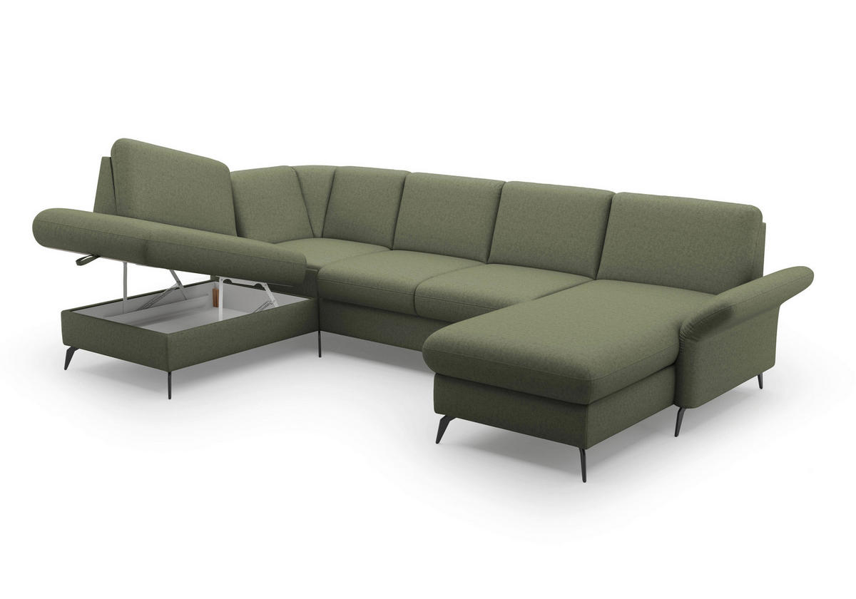 WOHNLANDSCHAFT in Flachgewebe Olivgrün  - Schwarz/Olivgrün, Konventionell, Textil/Metall (195/314/164cm) - Sit & More