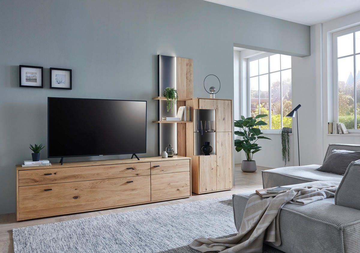 WOHNWAND  in Grau, Eichefarben  292/203/49 cm  - Eichefarben/Anthrazit, KONVENTIONELL, Glas/Holz (292/203/49cm) - Musterring